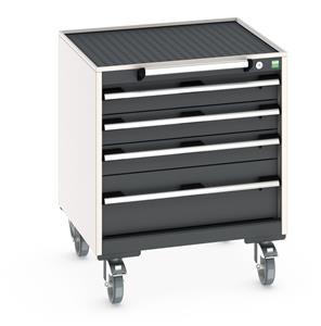 Bott Cubio 4 Drawer Mobile Cabinet with external dimensions of 650mm wide x 650mm deep  x 785mm high. Each drawer has a 50kg U.D.L. capacity with 100% extension and the unit also features drawer blocking and safety interlocks.... Bott Mobile Storage 650 x 650